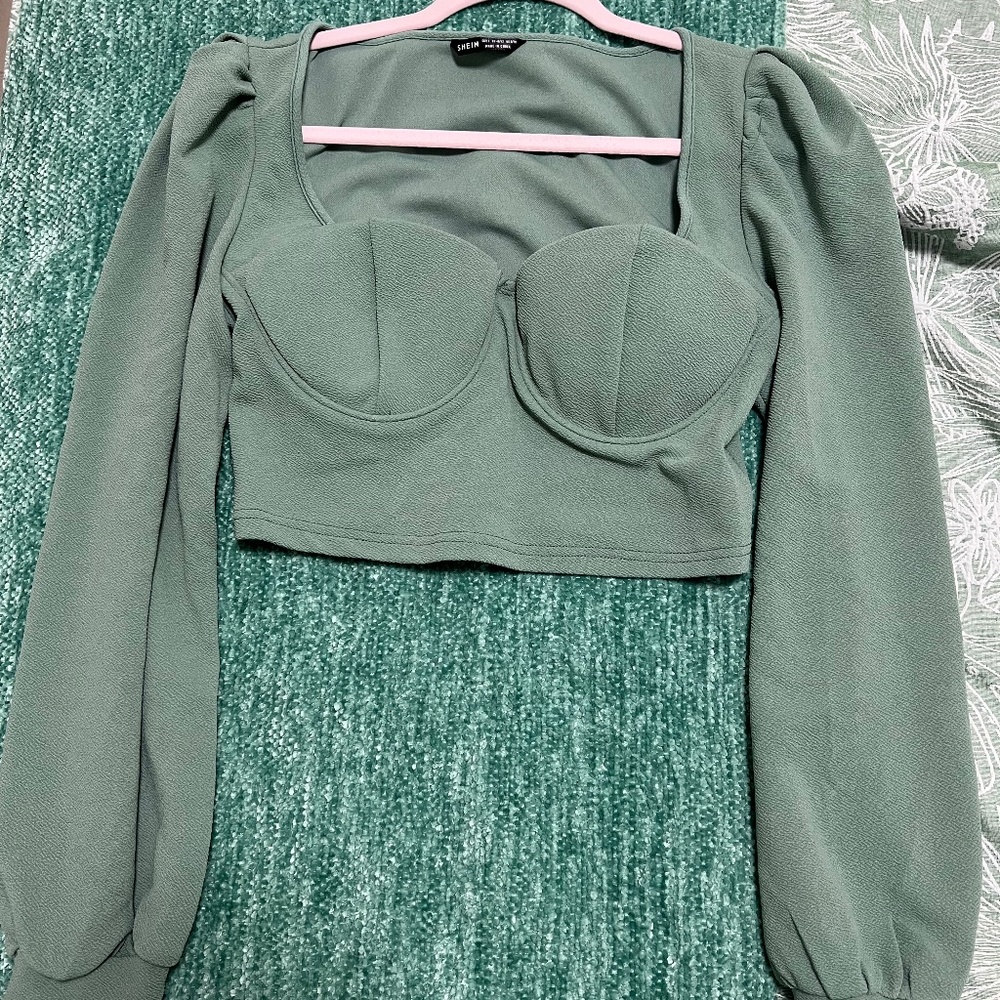 LADIES MINT GREEN CROP TOO - Picture 1 of 2